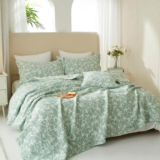 Colcha de Verão Jacquard Verde - Botânico Algodão