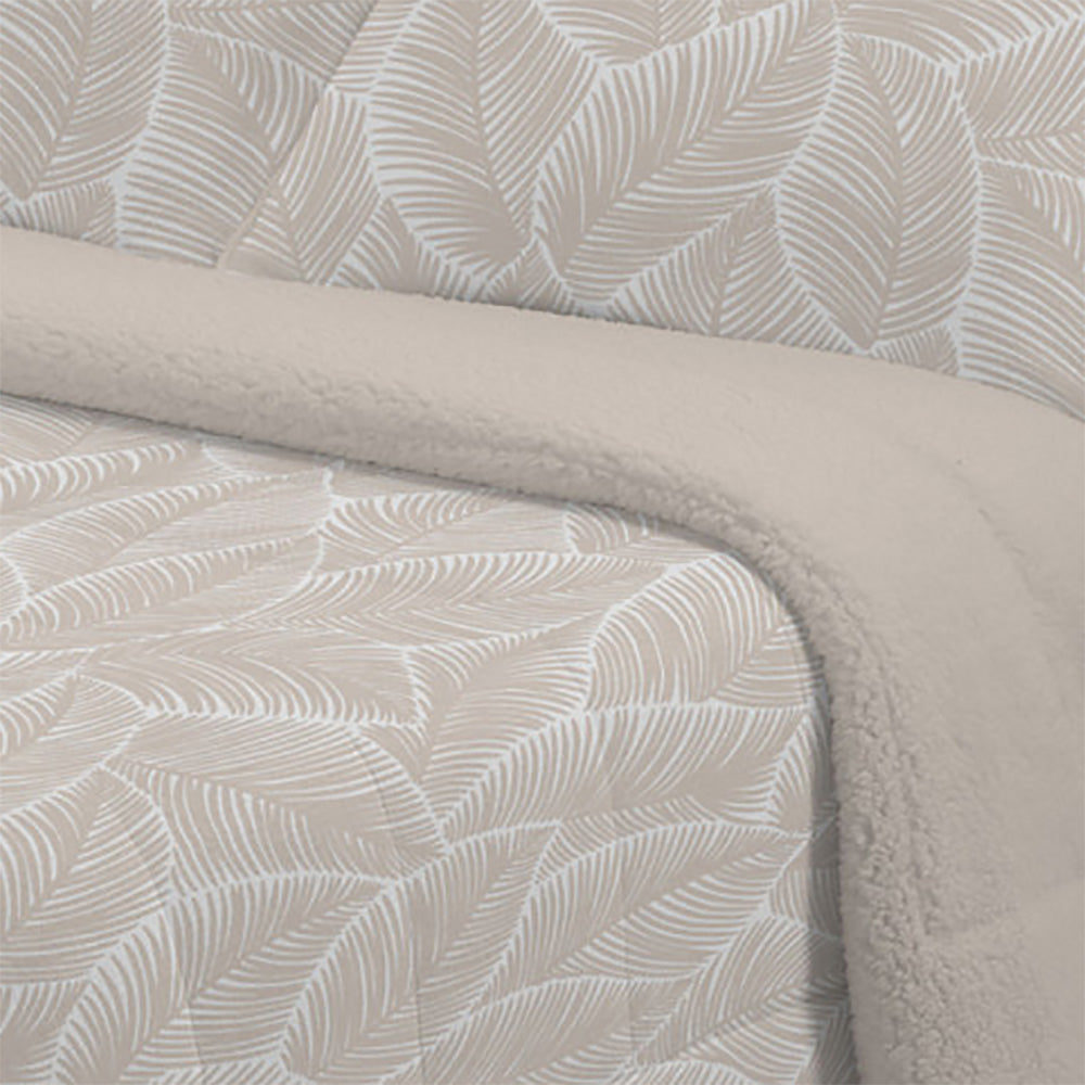 Edredón invierno sherpa cálido con estampado con hojas beige.