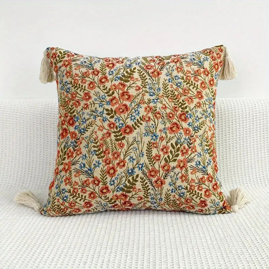 Funda de cojín mini flor rojo, tejido premium Jacquard.