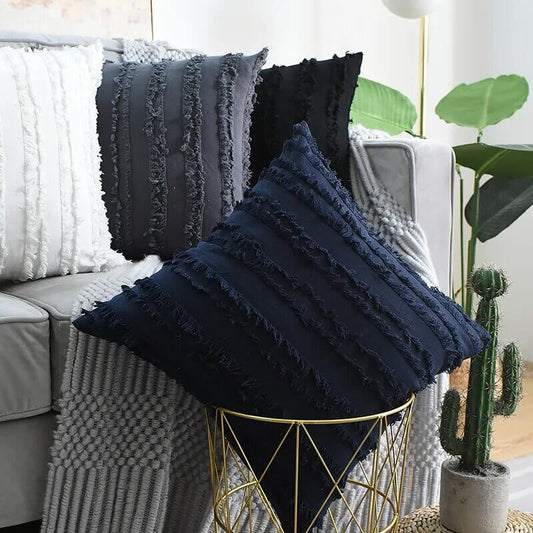 Capa de almofada em linho e algodão natural. Cor bege.