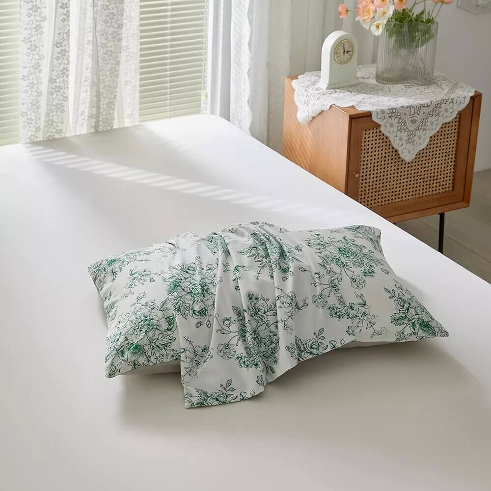 Capa de edredom verde flor com estampa reversível, 100% Algodão.