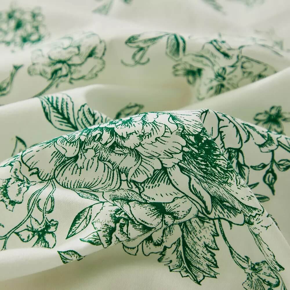 Capa de edredom verde flor com estampa reversível, 100% Algodão.