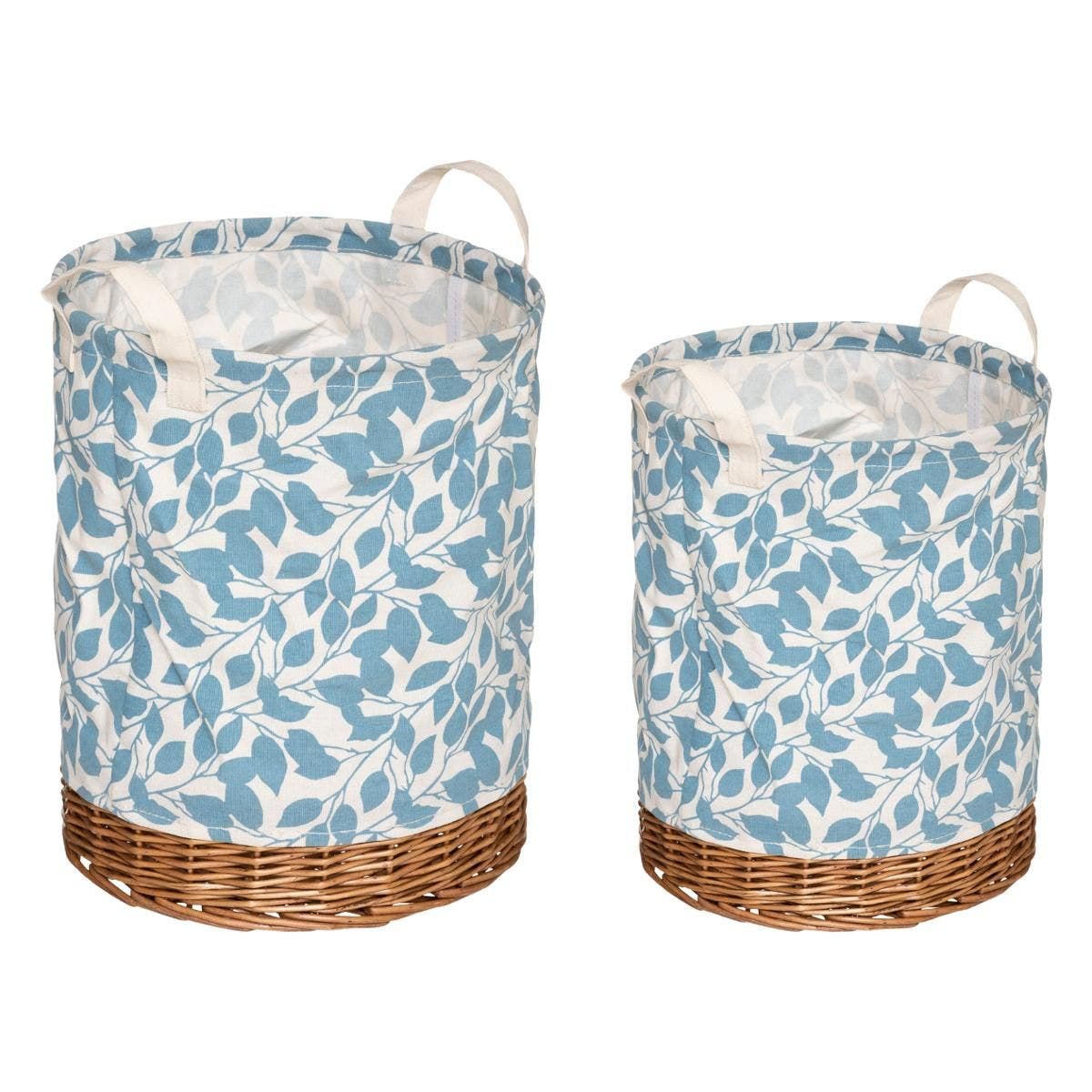 Cesta redonda de mimbre y tela floral. - Oma Home