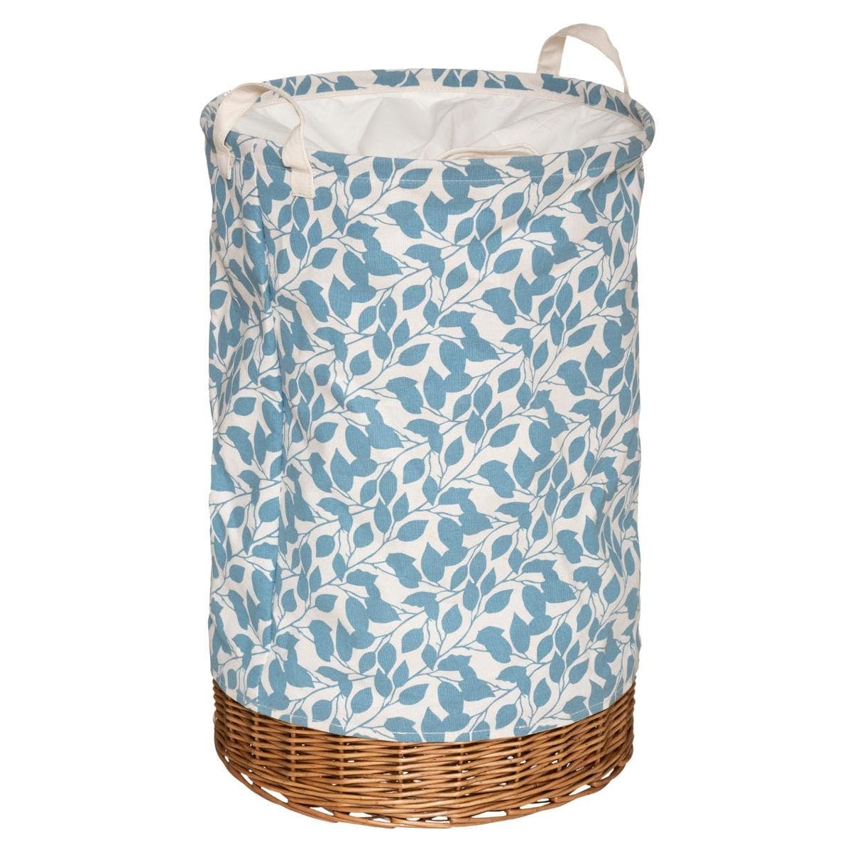 Cesta redonda para ropa de mimbre y tela floral. - Oma Home