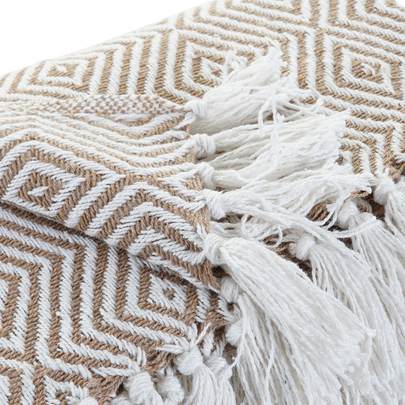 Manta Plaid 100% Algodón con rombos. Color Beige. - Oma Home