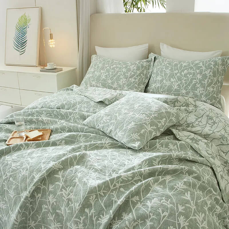 Colcha de Verão Jacquard Verde - Botânico Algodão