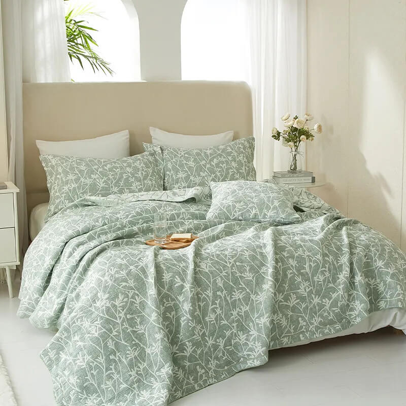 Colcha de Verão Jacquard Verde - Botânico Algodão