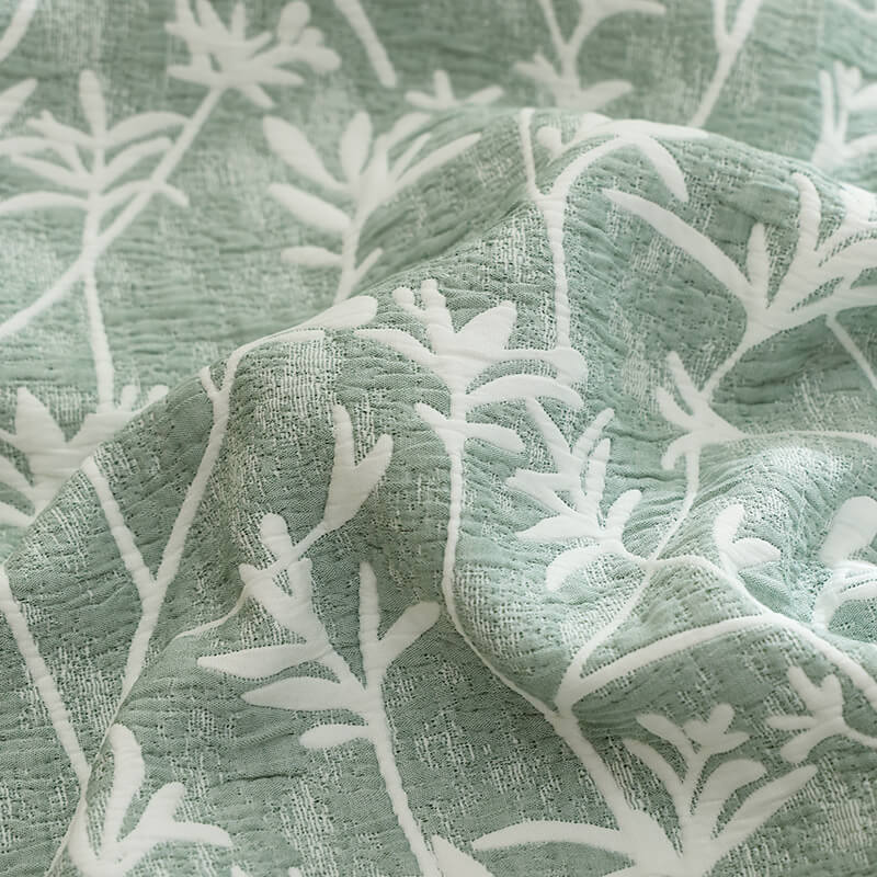 Colcha de Verano Jacquard Algodón Verde, Diseño Botánico – Calidad Premum.