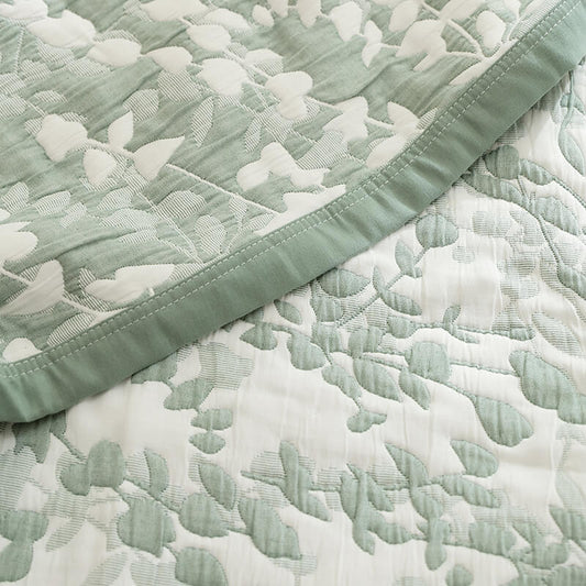 Colcha de Verano Jacquard Algodón Verde con Mini Hojas – Calidad Premum.