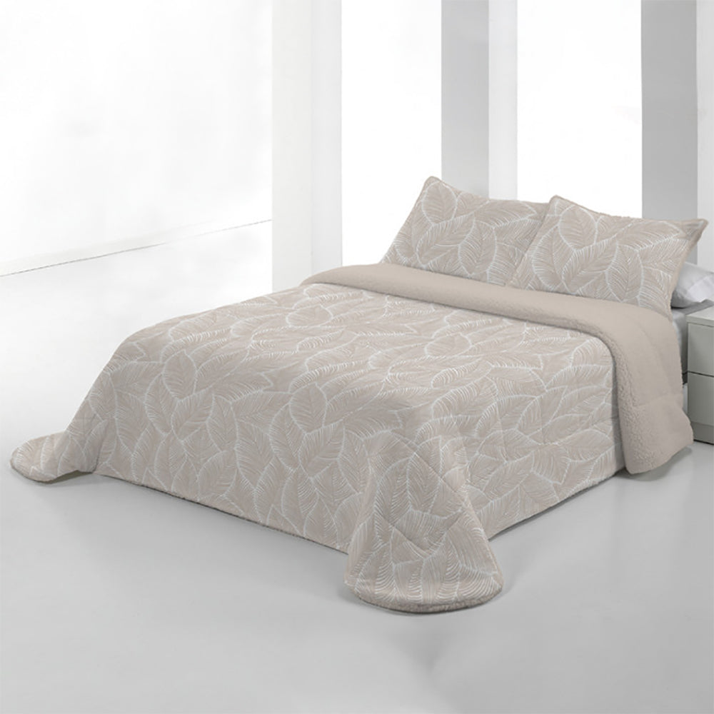 Edredón invierno sherpa cálido con estampado con hojas beige.