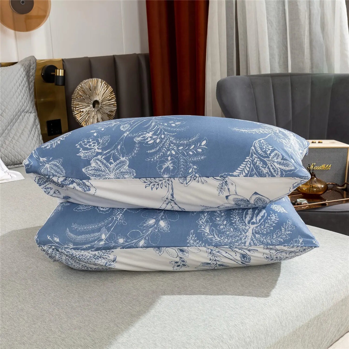 Funda Nórdica Flores Azul y Blancas, tacto suave.