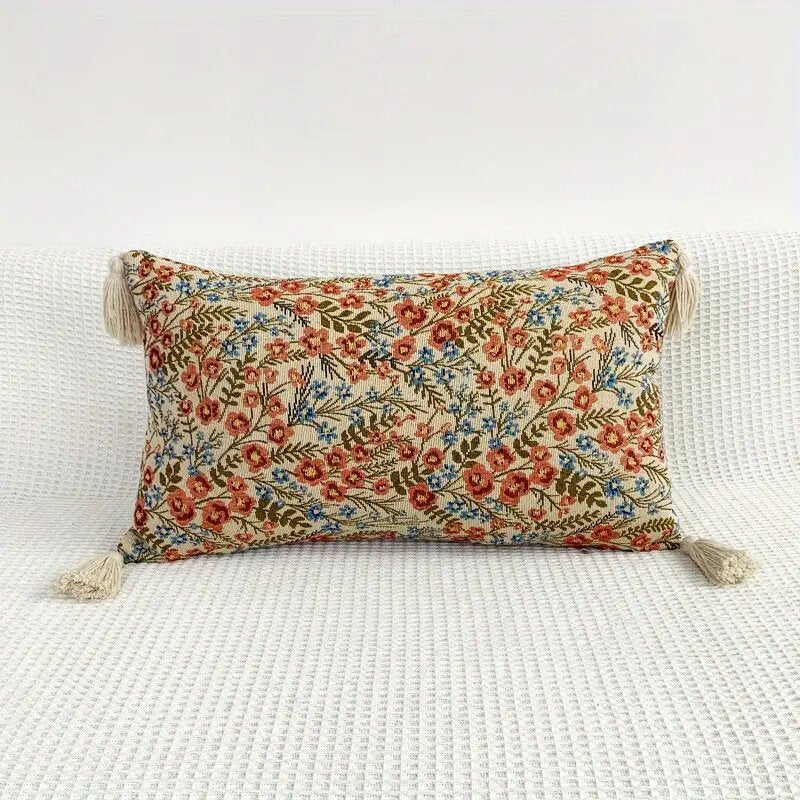 Funda de cojín mini flor rojo, tejido premium Jacquard.