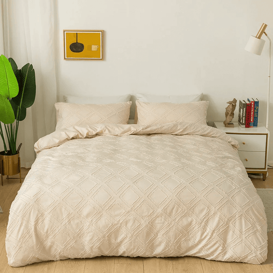 Funda Nórdica beige con rombos en relieve, moderna y extra suave.