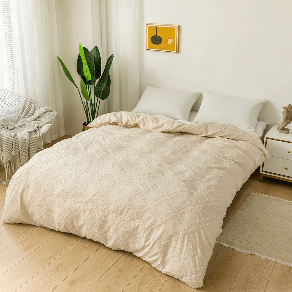 Funda Nórdica beige con rombos en relieve, moderna y extra suave.