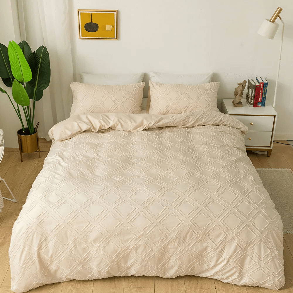 Funda Nórdica beige con rombos en relieve, moderna y extra suave.