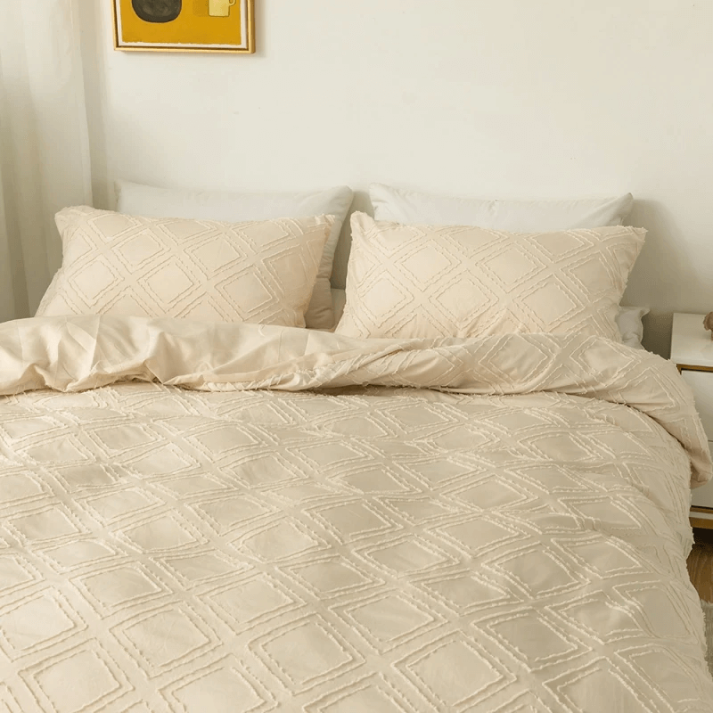 Funda Nórdica beige con rombos en relieve, moderna y extra suave.