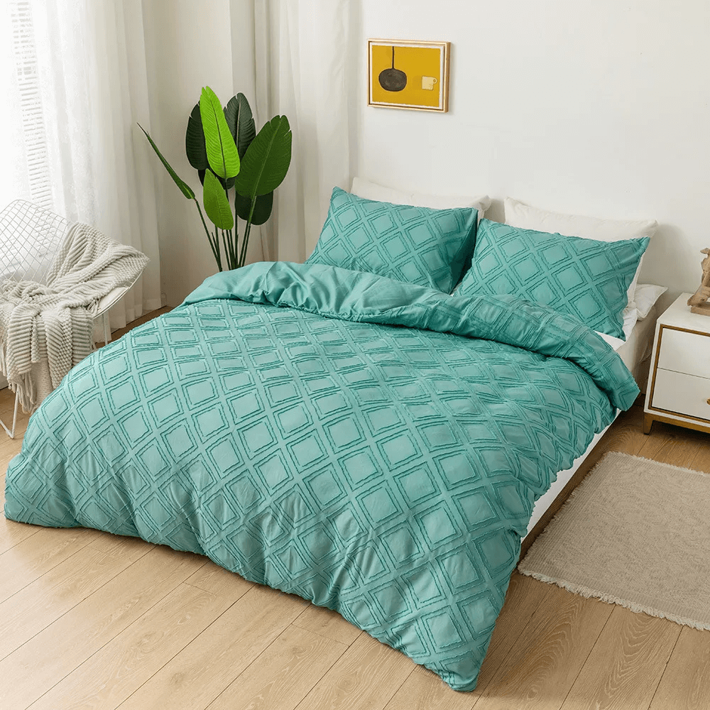 Funda Nórdica turquesa con rombos en relieve, moderna y extra suave.