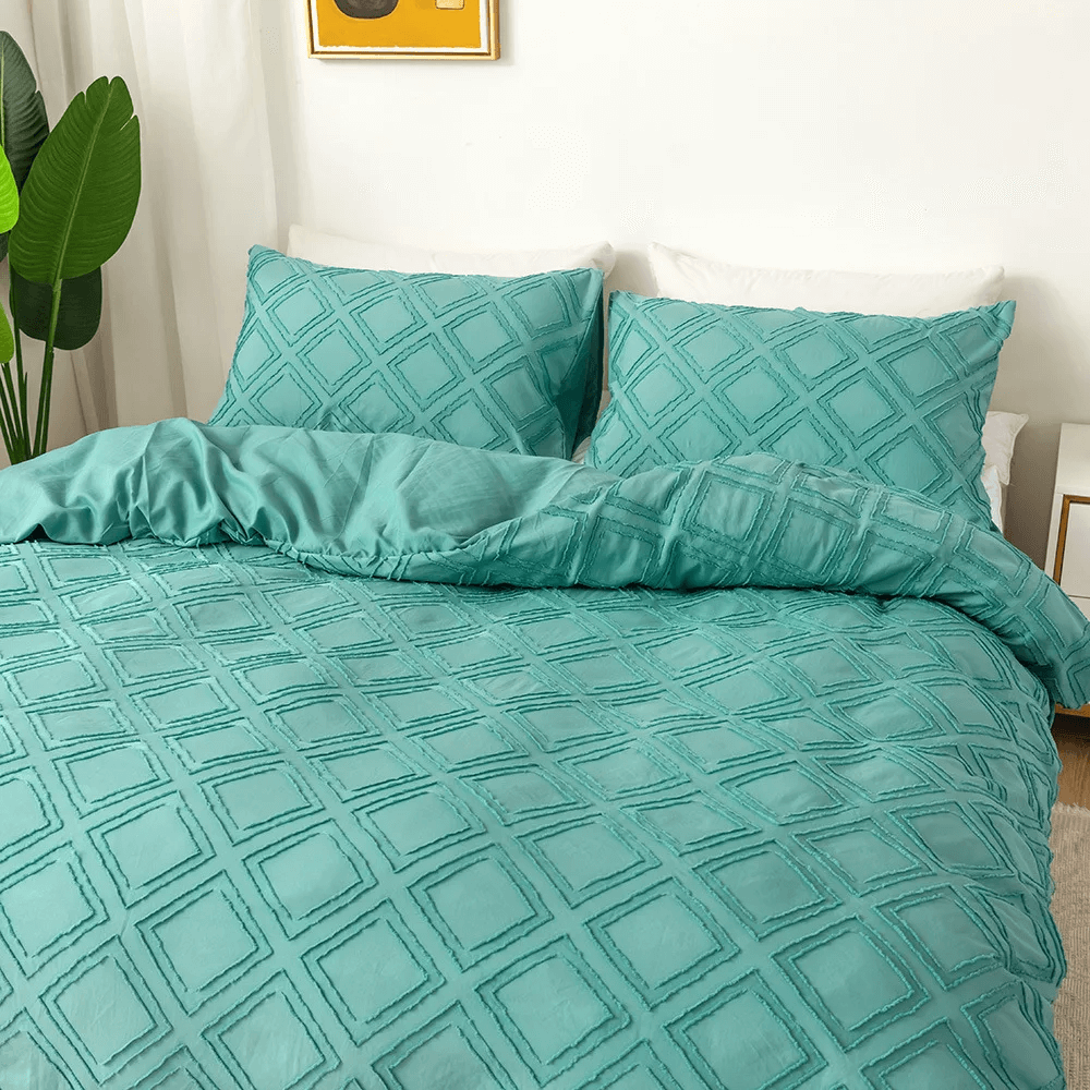 Funda Nórdica turquesa con rombos en relieve, moderna y extra suave.
