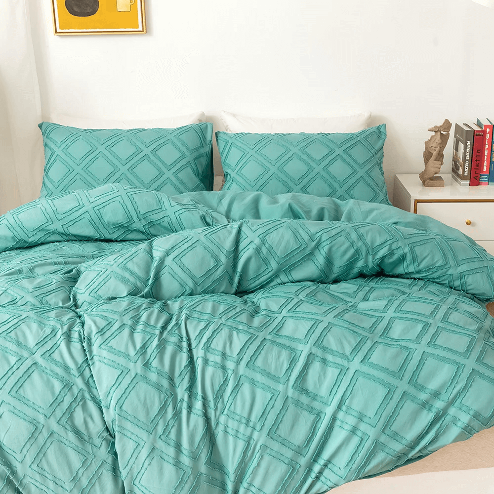 Funda Nórdica turquesa con rombos en relieve, moderna y extra suave.