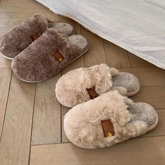 Zapatillas de casa marrón con pelo muy suave, cálidas y cómodas