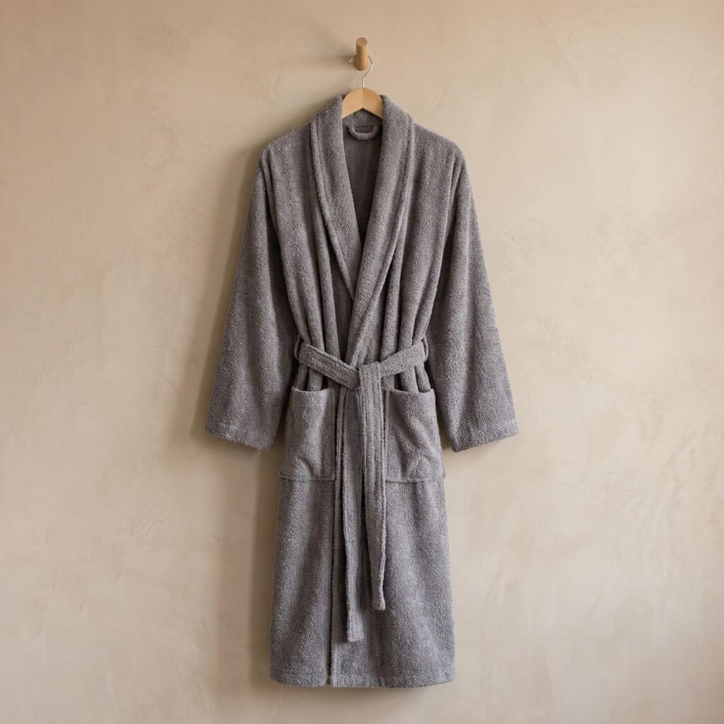 Albornoz gris oscuro modelo Classic de rizo 100% algodón con gramaje de 450 gramos.