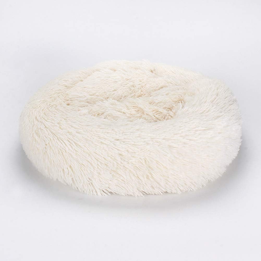 Cama de perro y gato antiestrés, redonda y suave - beige