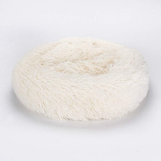 Cama de perro y gato antiestrés, redonda y suave - beige