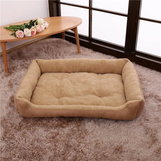Cama para perros y gatos camel, antiestrés, rectangular y con interior de borreguito