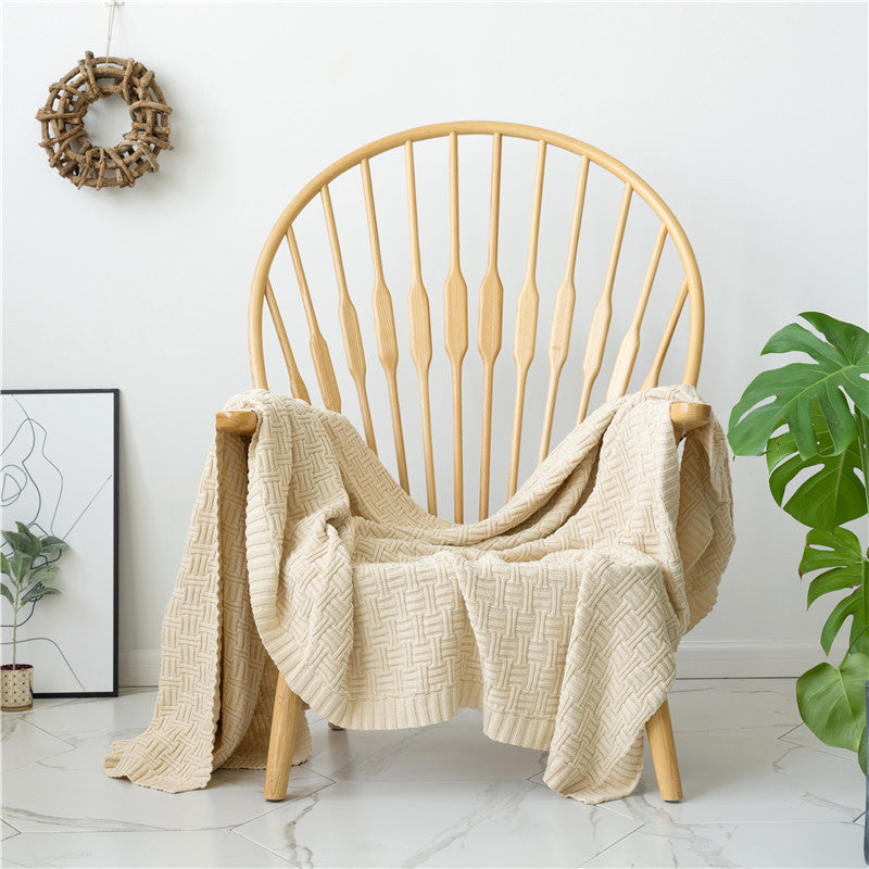 Manta de punto con cuadros. Color beige. - Oma Home