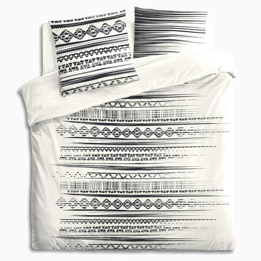 Funda nórdica reversible con estampado Étnico. Color Blanco y negro. - Oma Home