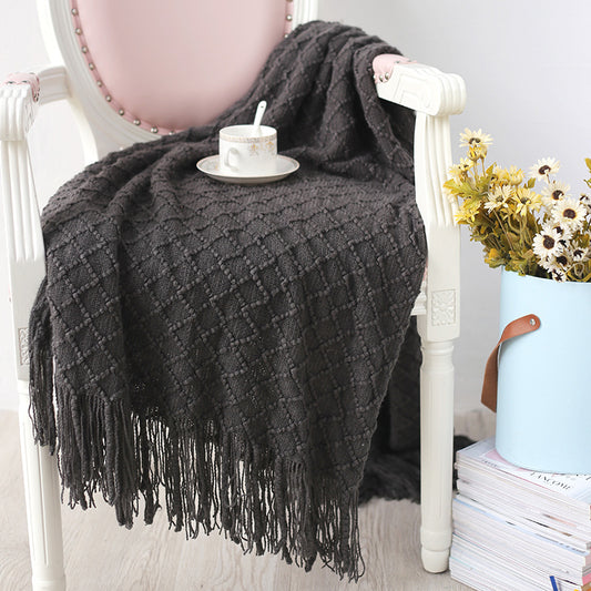 Manta de punto con flecos. Color gris oscuro. - Oma Home
