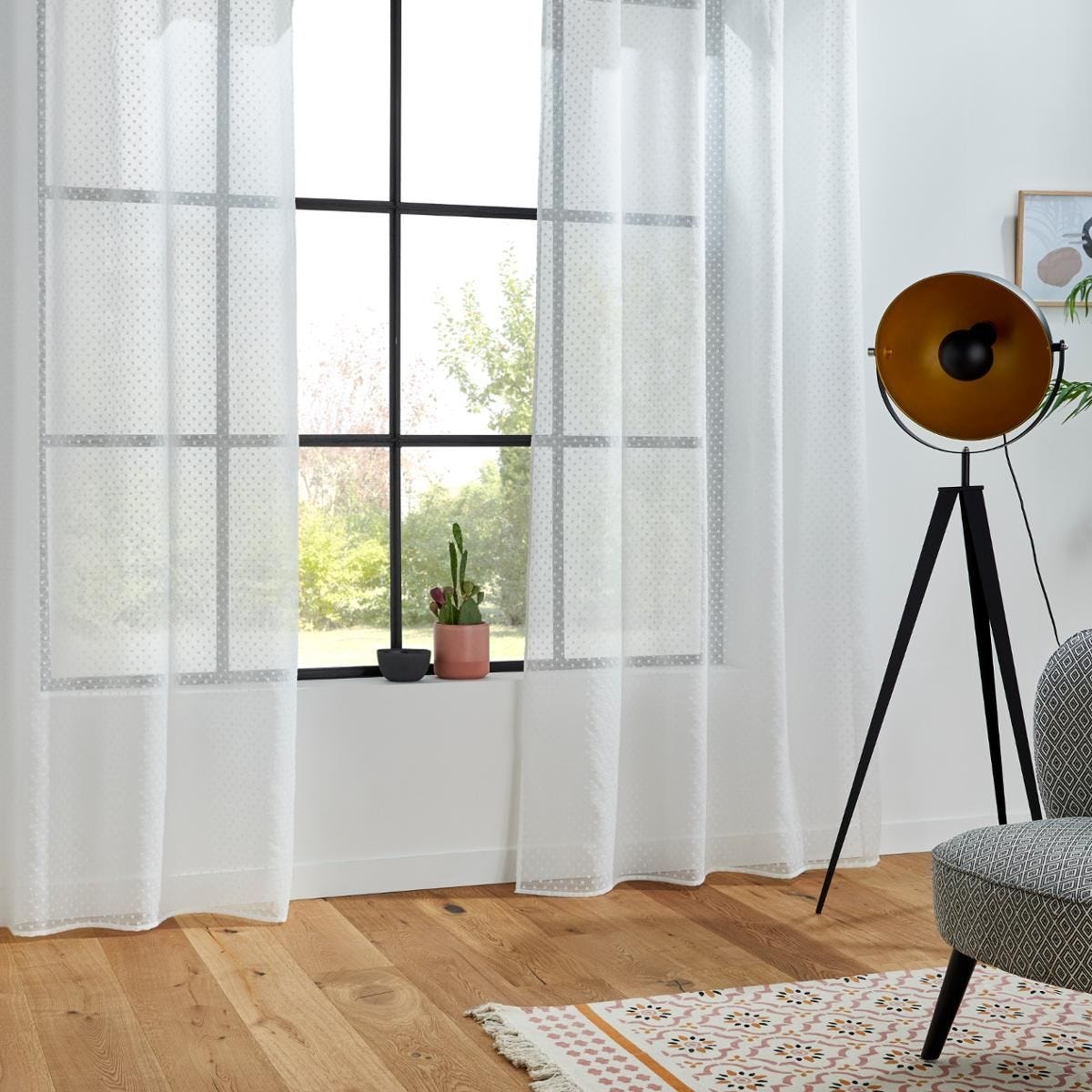 Cortina visillo jacquard blanco. 140cm x 240cm. - Oma Home