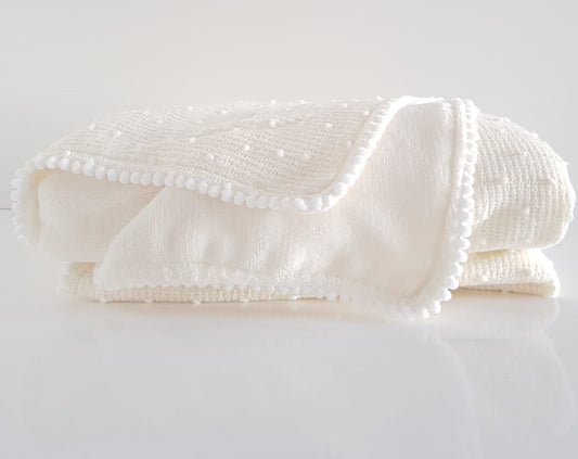 Manta de punto con borreguito. Color blanco roto. - Oma Home