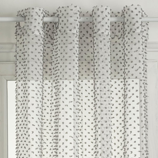 Cortina con puntos bordados. Color Gris. 140 cm x 260 cm. - Oma Home
