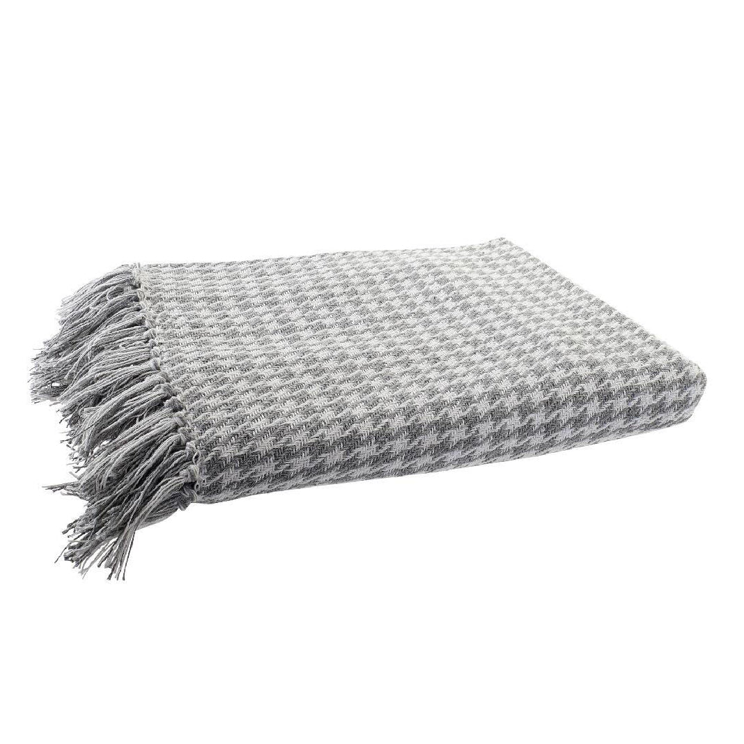 Manta Plaid 100% Algodón geométrico en color gris y blanco. - Oma Home