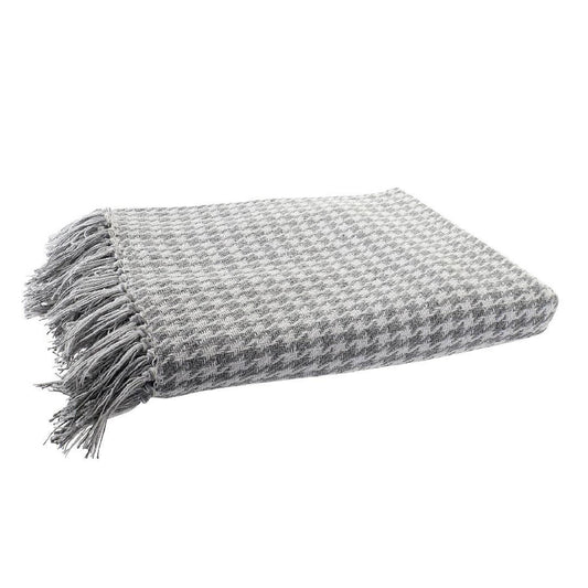Manta Plaid 100% Algodón geométrico en color gris y blanco. - Oma Home