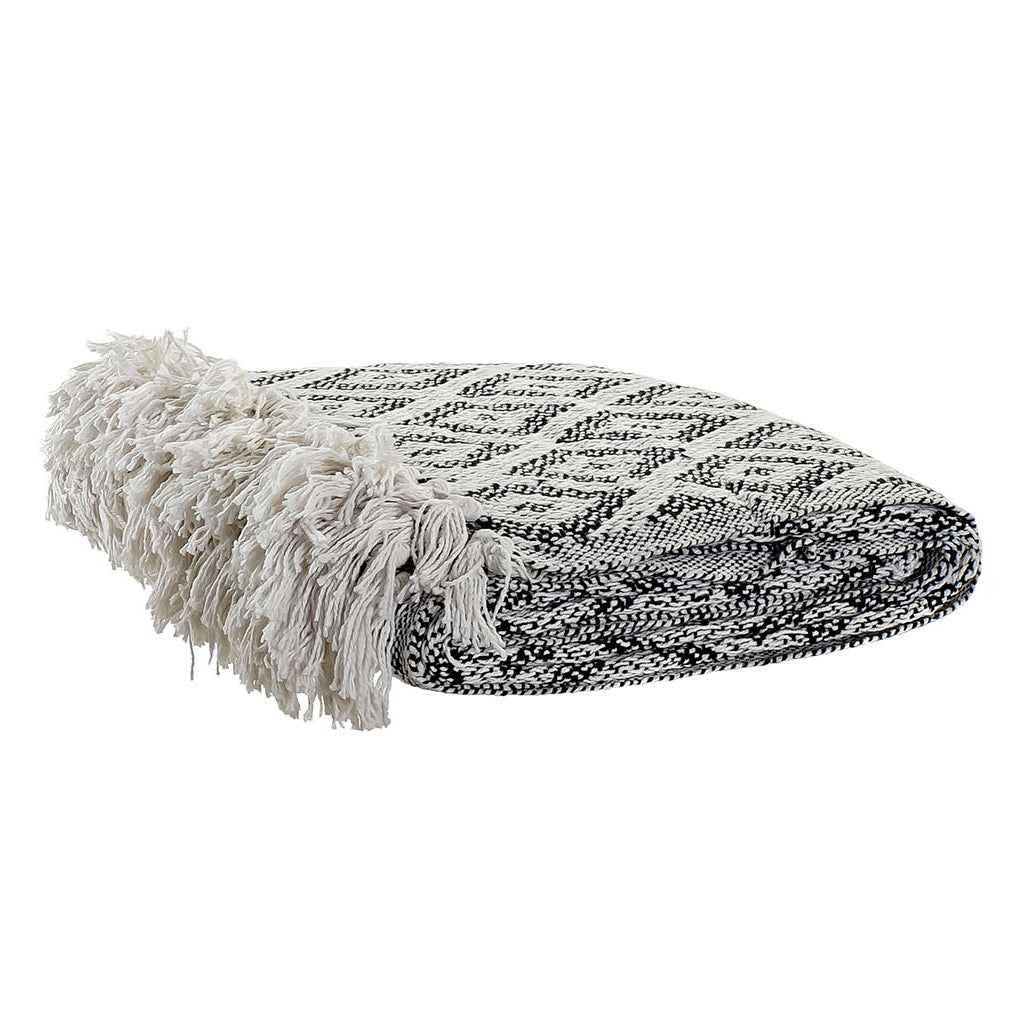 Manta Plaid 100% Algodón con Rombos. Color Gris. - Oma Home