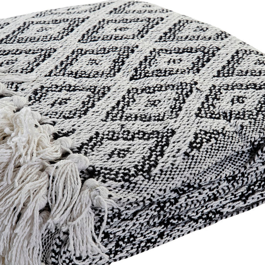 Manta Plaid 100% Algodón con Rombos. Color Gris. - Oma Home