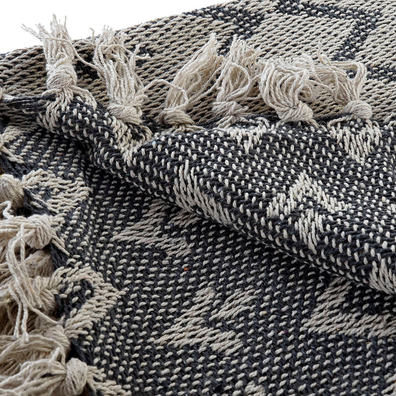 Manta Plaid 100% Algodón Zig Zag. Color Beige. - Oma Home