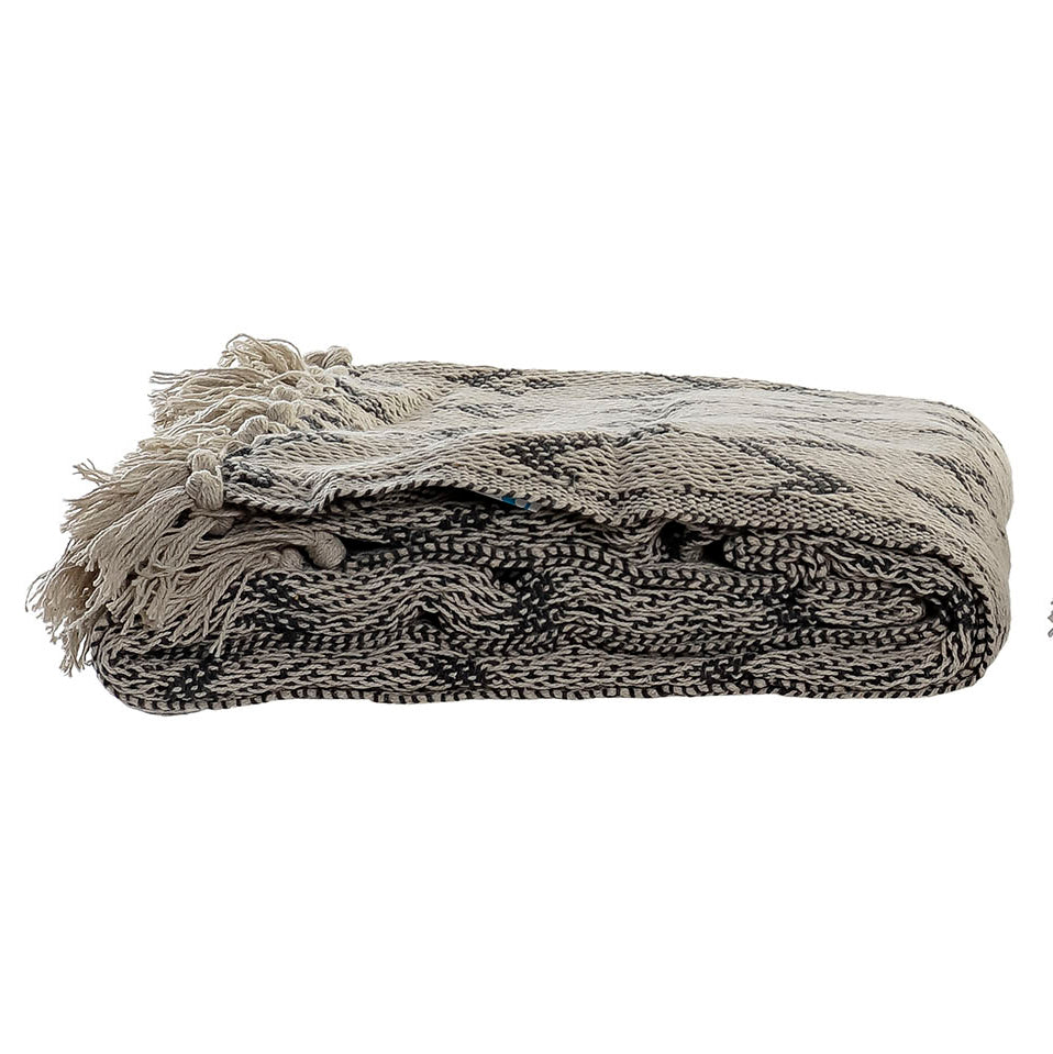 Manta Plaid 100% Algodón Zig Zag. Color Beige. - Oma Home