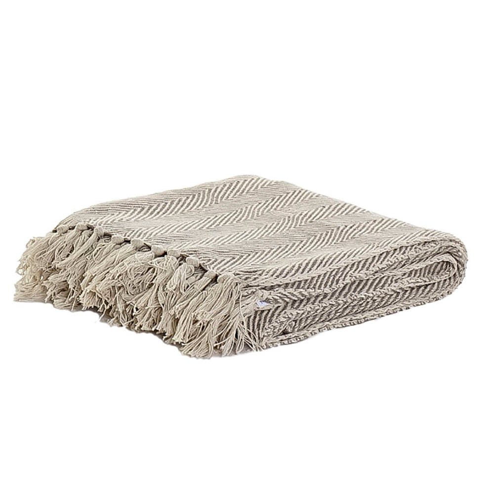 Manta Plaid 100% Algodón con diagonales. 150x200cm, Color Gris piedra. - Oma Home