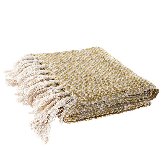 Manta Plaid 100% Algodón. Color amarillo. - Oma Home