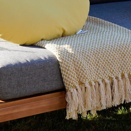 Manta Plaid 100% Algodón. Color amarillo. - Oma Home