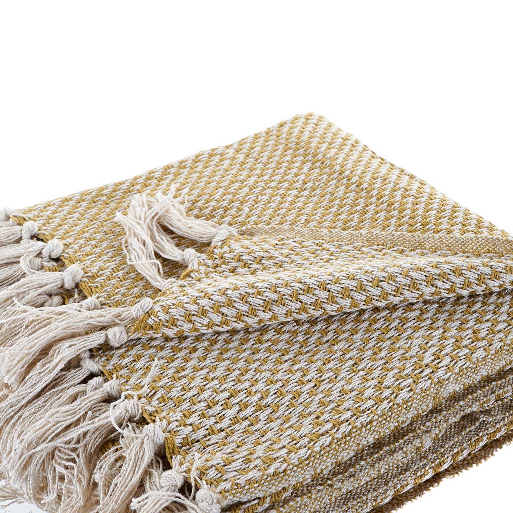 Manta Plaid 100% Algodón. Color amarillo. - Oma Home