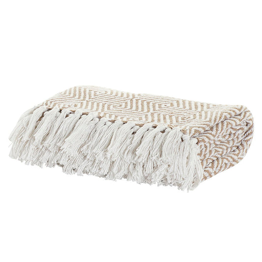 Manta Plaid 100% Algodón con rombos. Color Beige. - Oma Home