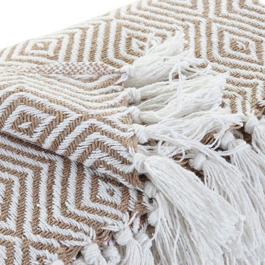 Manta Plaid 100% Algodón con rombos. Color Beige. - Oma Home