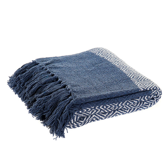 Manta Plaid 100% Algodón geométrica con rombos. Color Azul. - Oma Home