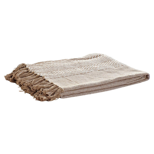 Manta Plaid 100% Algodón Liso y diagonales. Color Beige. - Oma Home