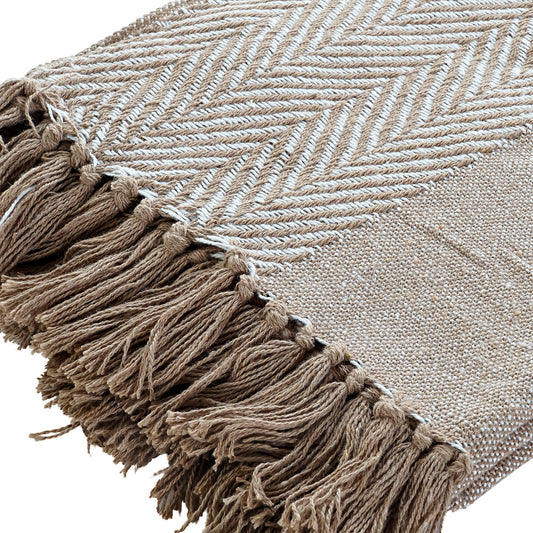 Manta Plaid 100% Algodón Liso y diagonales. Color Beige. - Oma Home