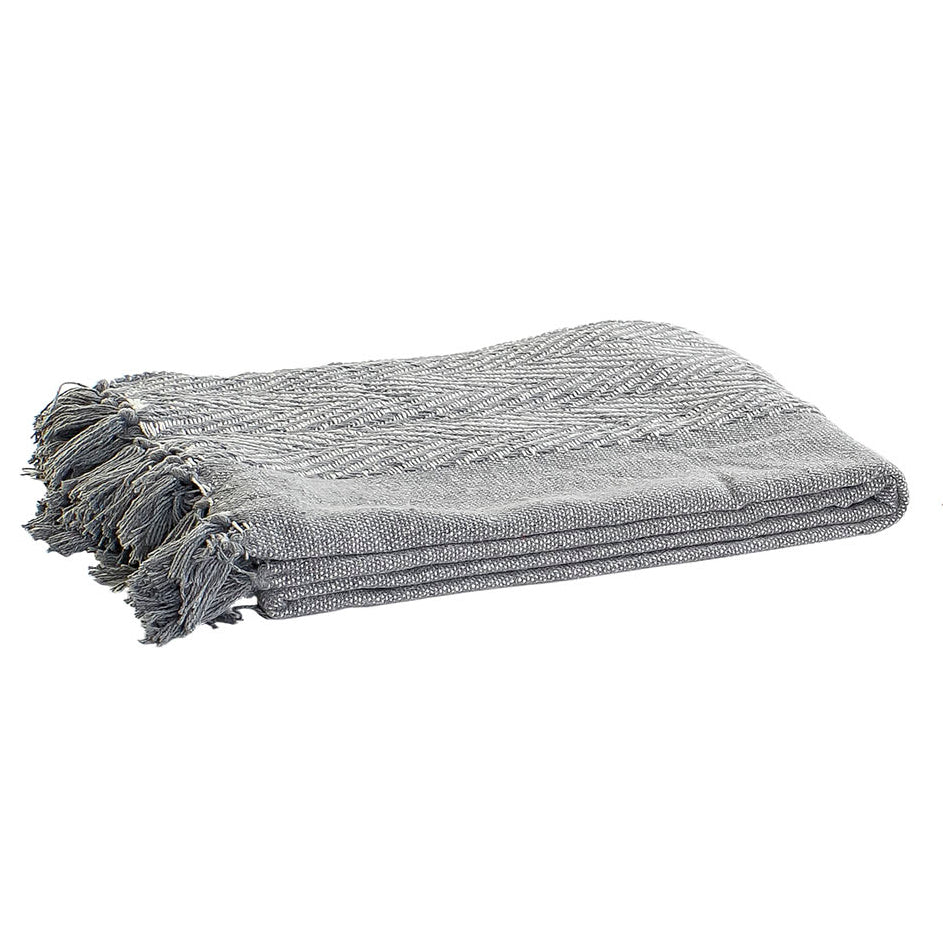 Manta Plaid 100% Algodón Liso y diagonales. Color Gris. - Oma Home